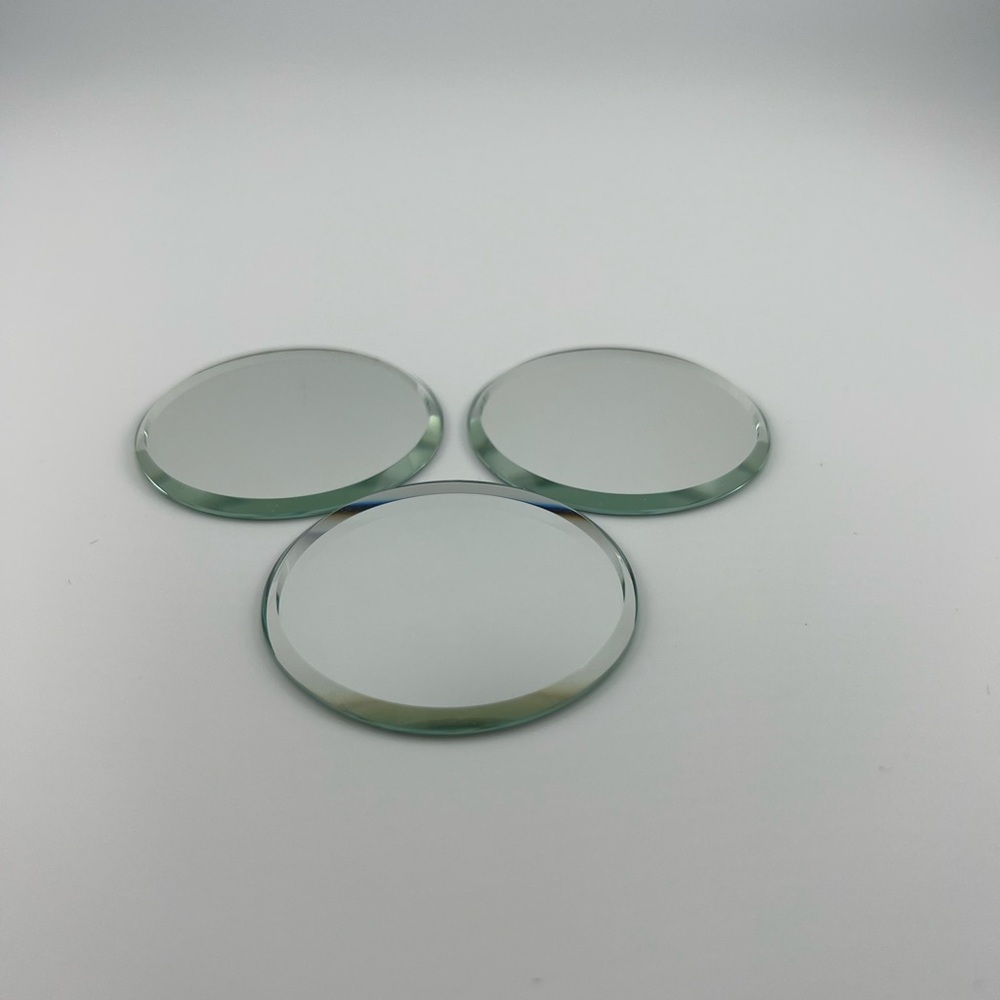 Beveled 2” small round mirror for figurines set of 3